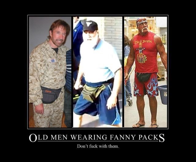 Old Tough Men Wearing Fanny Packs