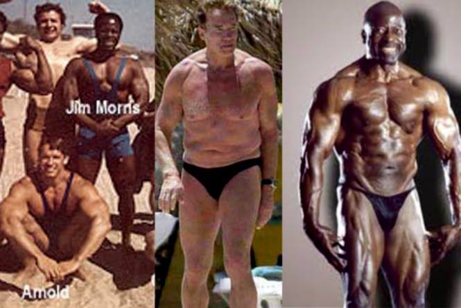 Bodybuilders – Arnold Schwarzenegger (66 years) and VEGAN Jim Morris (75 years) !! NOT FAKE!