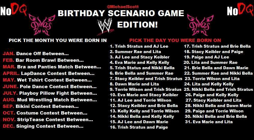 WWE Birthday scenario game