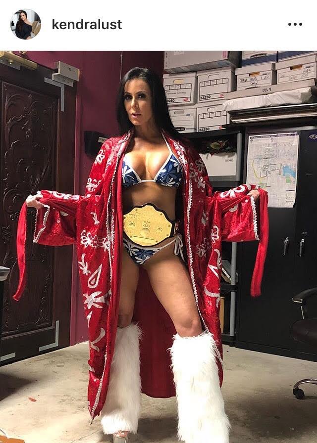 Porn star Kendra Lust dressed as Ric Flair