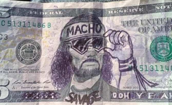 Randy Savage five-dollar bill