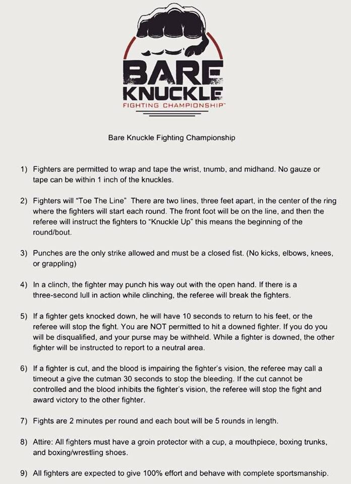 BKFC Bare Knuckle Fighting Championship Rules