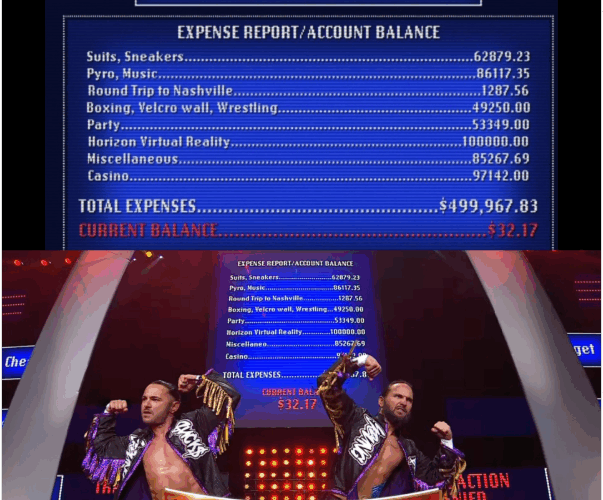 Young Bucks / Broke Bucks aew expenses